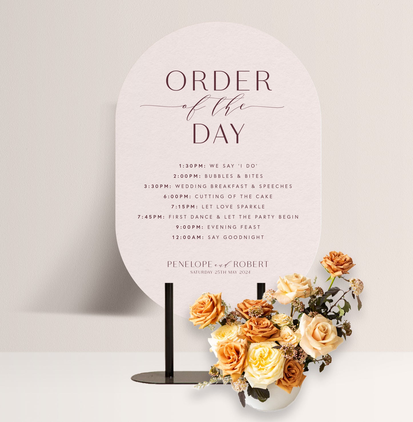 PEONY LUXE ORDER OF THE DAY SIGN