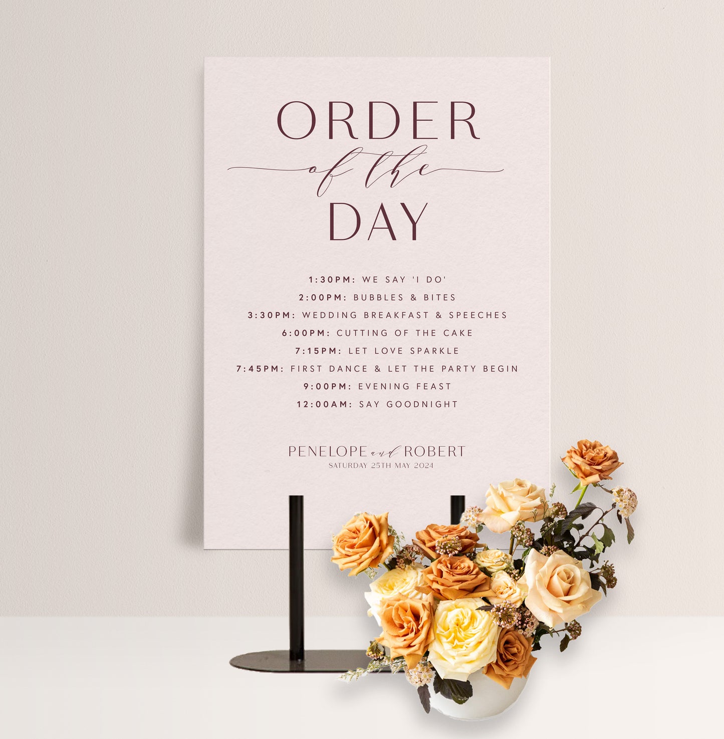 PEONY LUXE ORDER OF THE DAY SIGN